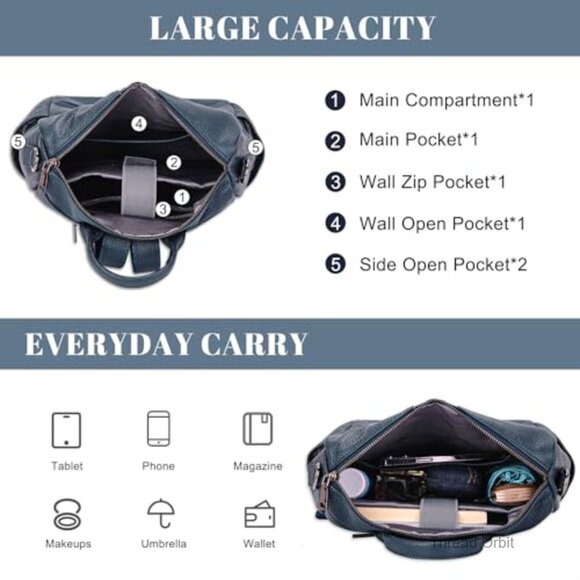 Leather Convertible Backpack Purse for Women, Travel Handbag with 9 Pockets main image 6